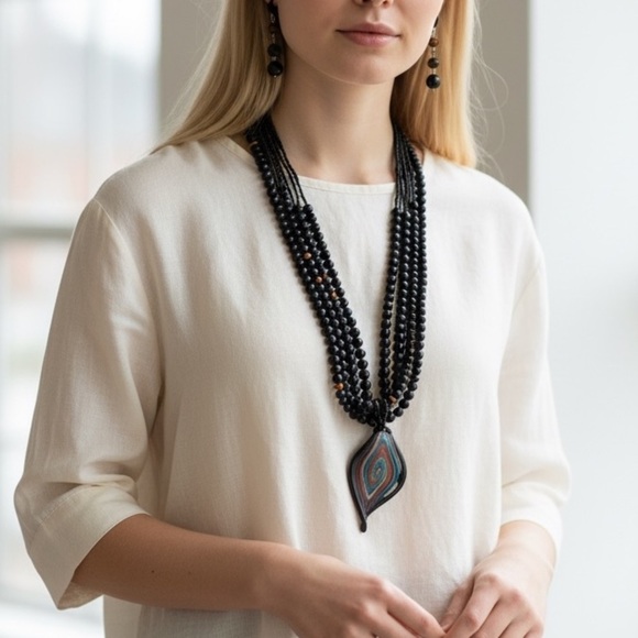 Erica Lyons Jewelry - Erica Lyons Black and Teal Pendant Necklace Set